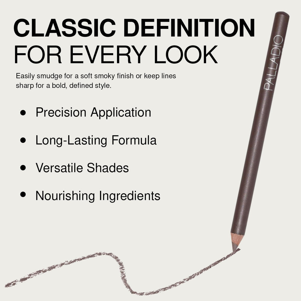 Palladio Wooden Eyeliner Pencil, Thin Pencil Shape, Easy Application, Firm yet Smooth Formula, Perfectly Outlined Eyes, Contour and Line, Long Lasting, Rich Pigment, Taupe
