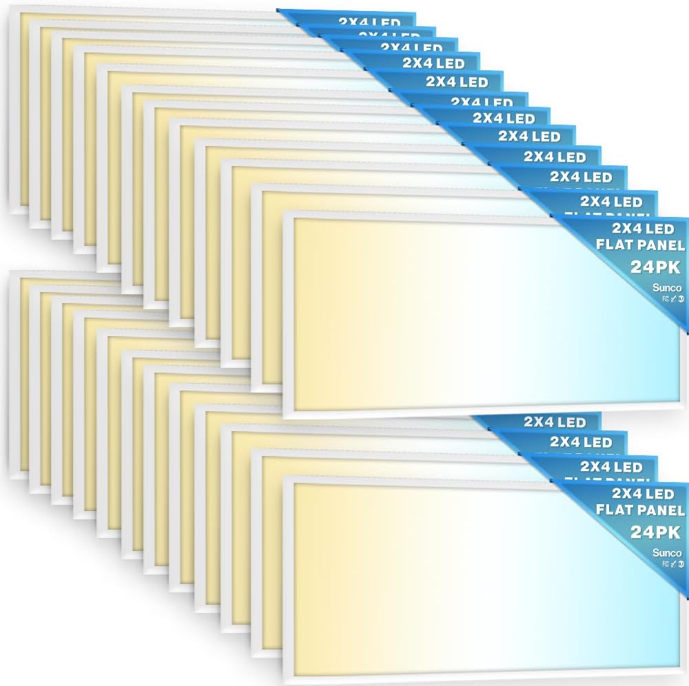 Sunc 2 Pac 2x LE Fla Pane Ligh Dro Ceilin Offic Sho Commercia Warehous Fixture 650 Lumens Selectabl Features 30W/40W/50W 4000K/5000K/6000K Dimmabl (0-10V) Dustproo ETL