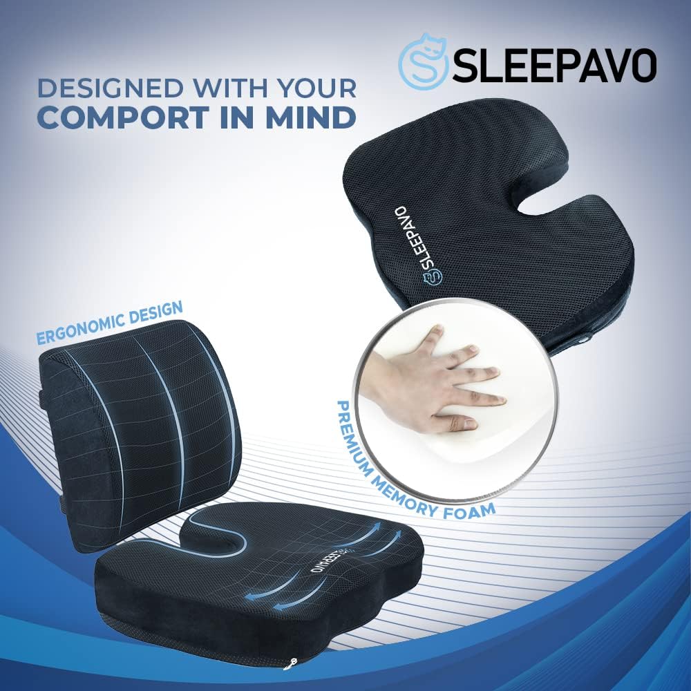Sleepav Memor Foa Sea Cushio fo Offic Chair-Orthopedi Bac an But Pillo fo Sciatic Tailbon Coccy Hi Pai Relie fo Sitting Gaming Desk Car Airplane-Padde Lumba Suppor Pillow