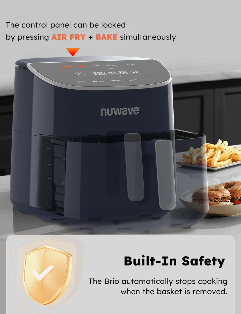 Brio Plus 8 Qt Air Fryer, PFAS Free, New Improved, Digital Touch Screen, Cool White Display, 50¡ãF~400¡ãF in Precise 5¡ã, 5 Cook Functions, 100 Presets 50 Memory, 3 Wattages 700, 1500, 1800
