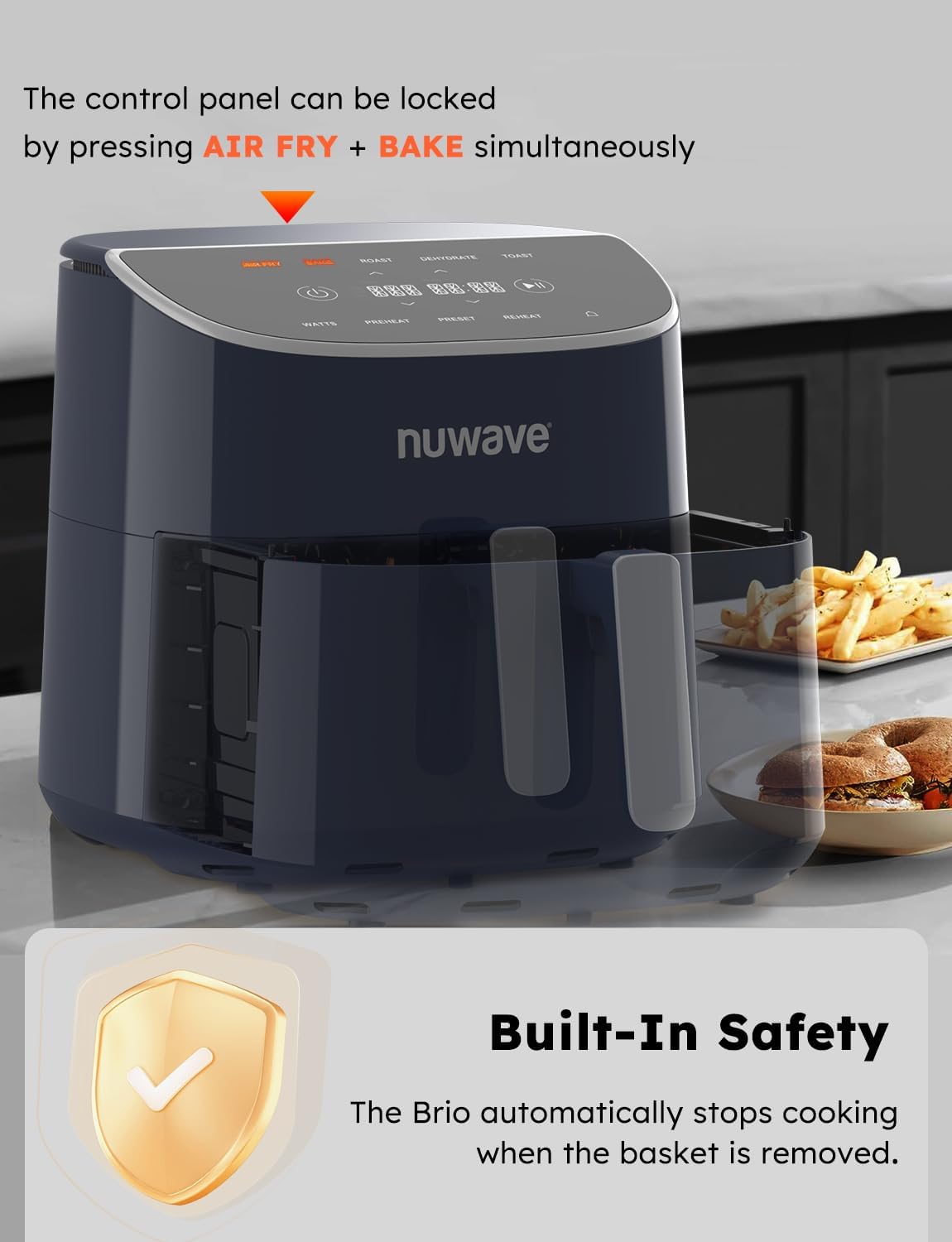 Brio Plus 8 Qt Air Fryer, PFAS Free, New Improved, Digital Touch Screen, Cool White Display, 50¡ãF~400¡ãF in Precise 5¡ã, 5 Cook Functions, 100 Presets 50 Memory, 3 Wattages 700, 1500, 1800