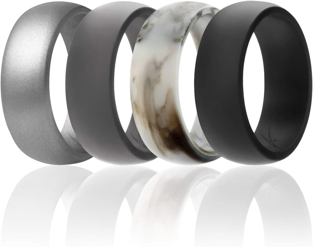 Silicon Rubbe Weddin Rin fo Men Comfor Fit Breathabl Rubbe Engagemen Band Men' Weddin Band 8m Wid 2m Thick Dom Solid Pack Black Grey Silver Marble Siz 16