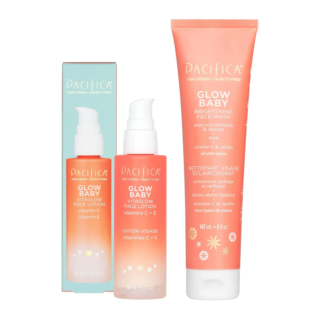 Pacific Beaut Glo Bab VitaGlo Fac Lotio an Brightenin Fac Was Set Skincare Vitami an E AHA Exfoliator Cleanser Hydrating Moisturizer Vegan 1. f o an f o (Se o 2)