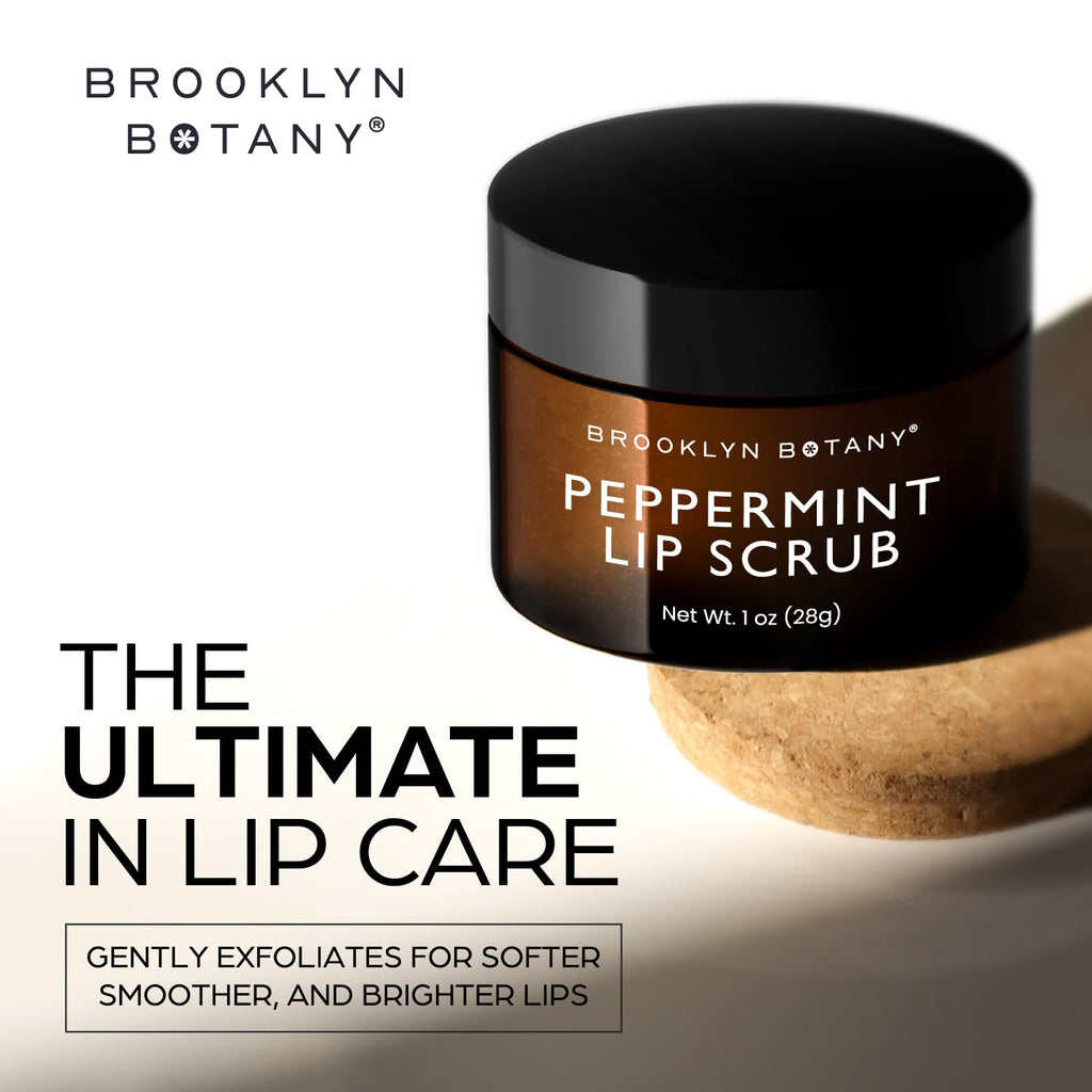Brooklyn Botany Lip Scrub Exfoliator 1 oz ¨C Lip Moisturizer for Dry Lips and Chapped Lips ¨C Gentle Lip Exfoliator for Smooth and Brighter Lips ¨C Peppermint Flavor