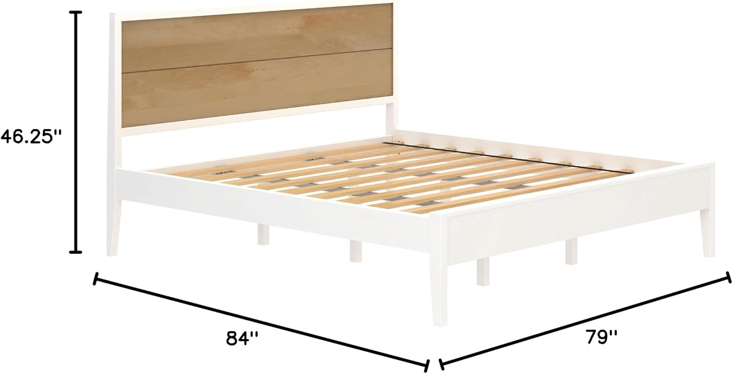 Plank+Bea Du Soli Woo Kin Be Fram wit Pane Headboard Moder Platfor Be wit Woo Sla Support N Bo Sprin Needed White/Birch