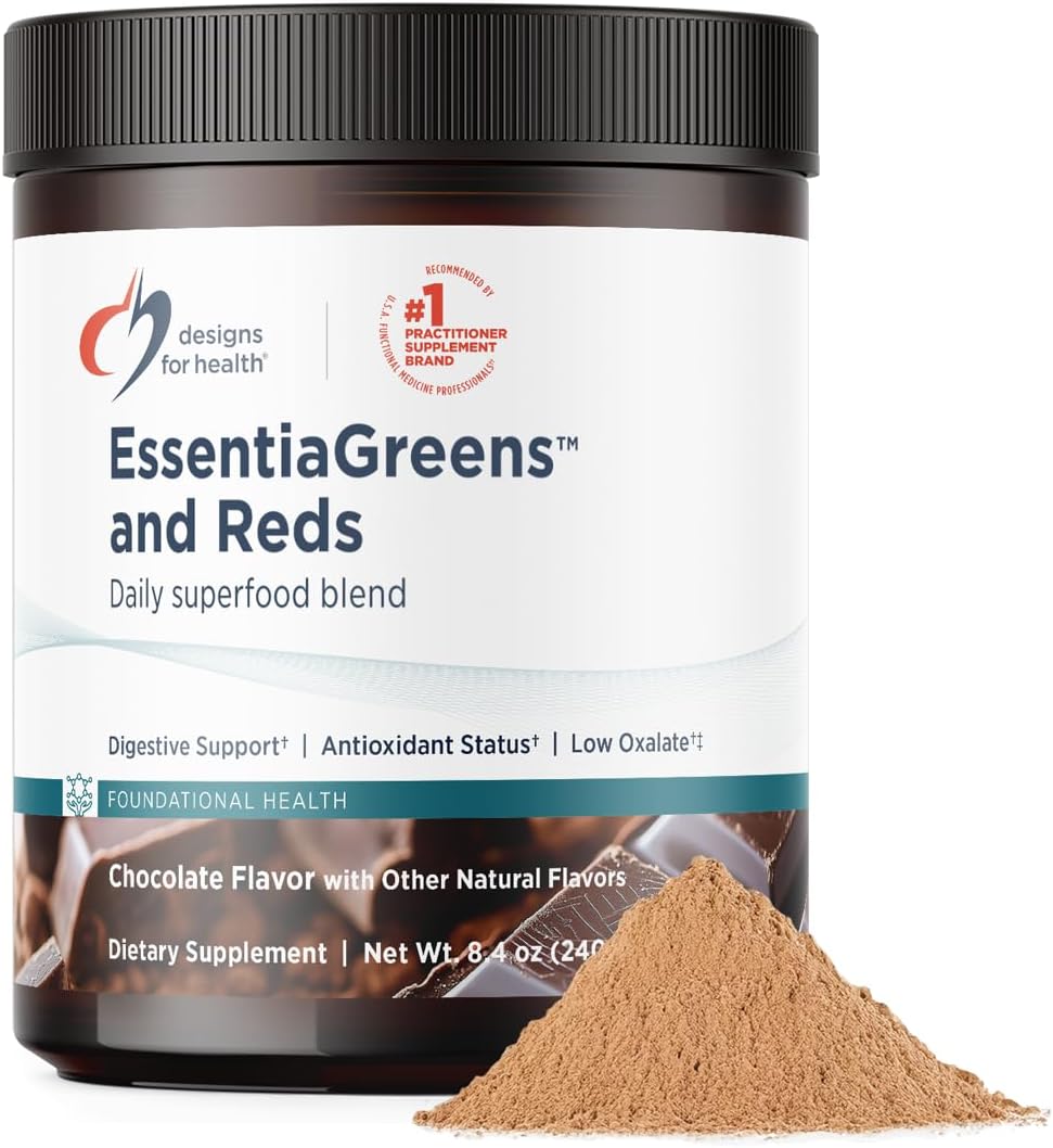 Design fo Healt EssentiaGreen an Red (Chocolate 3 Servings) Vega Superfoo Powde wit Spirulina Kal More fo Dail Nutritio an Digestiv Health