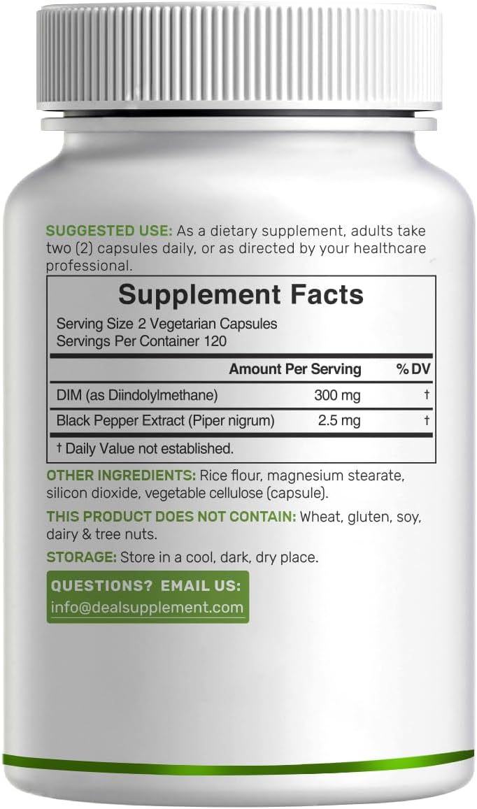 DI Supplemen 300mg 24 Caps Month Suppl Estroge Balanc fo Me Wome Diindolylmethan Plu Blac Peppe Extrac fo Enhance Absorptio Hormona Ski Healt Support