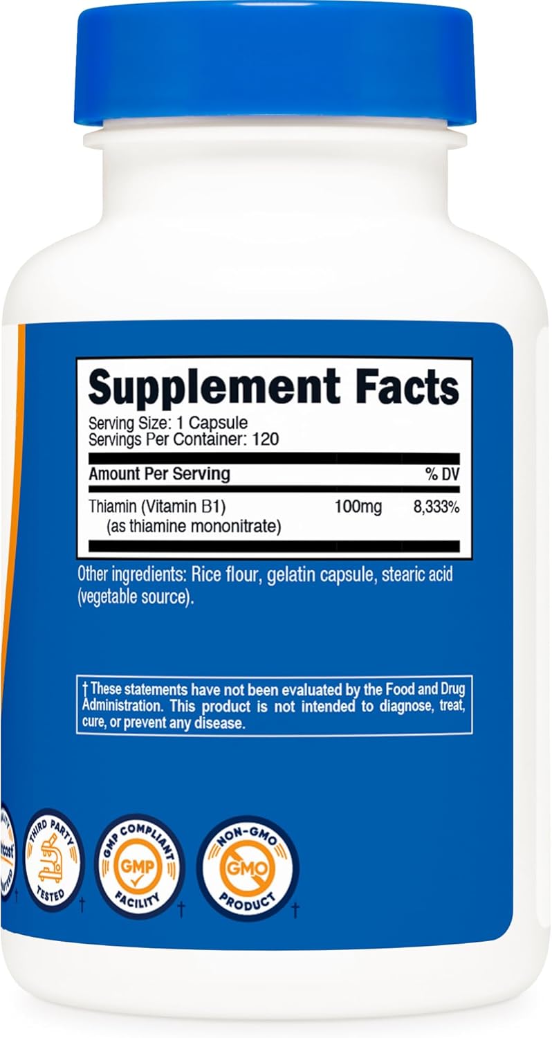 Nutricost Vitamin B1 (Thiamine) 100mg, 120 Capsules - Gluten Free and Non-GMO