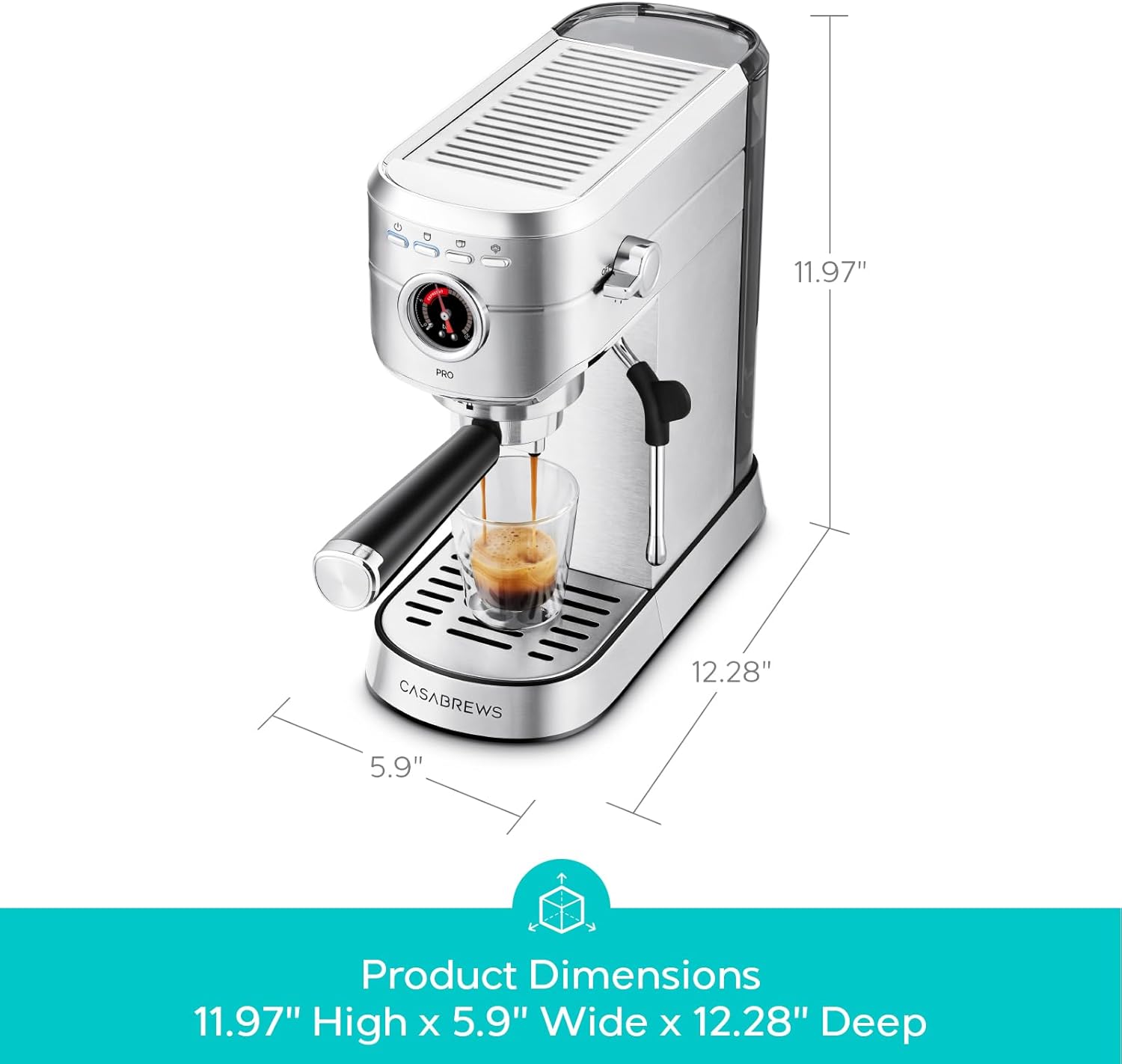 CASABREW 541 PR Espress Machin 2 Bar Upgrade Espress Make wit Powerfu Stea Mil Frother Stainles Stee Coffe Machin wit Fas Heatin Syste fo Cappuccino Latte Silver