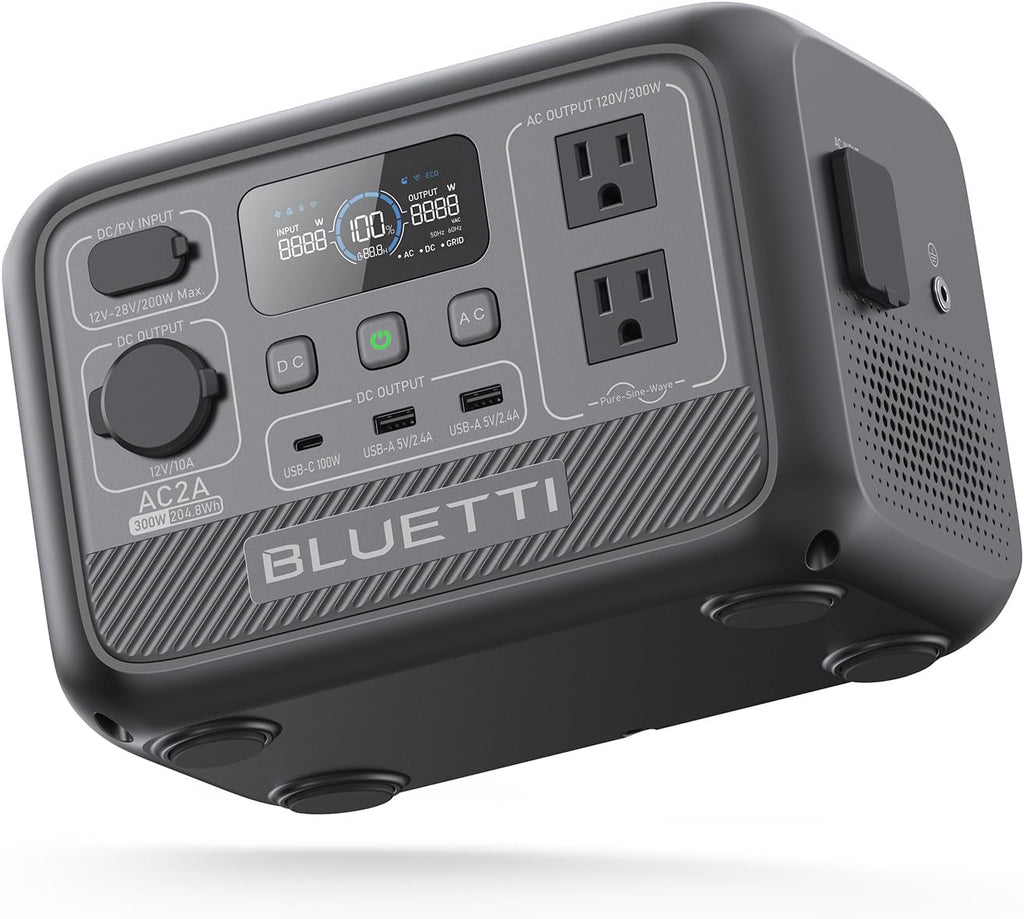 BLUETTI AC2A Portable Power Station, 204Wh Solar Generator LiFePO4 Battery Backup w/ 2 300W (600W Power Lifting) AC Outlets, Recharge from 0-80% in 45 Min, for Camping (Solar Panel Optional)