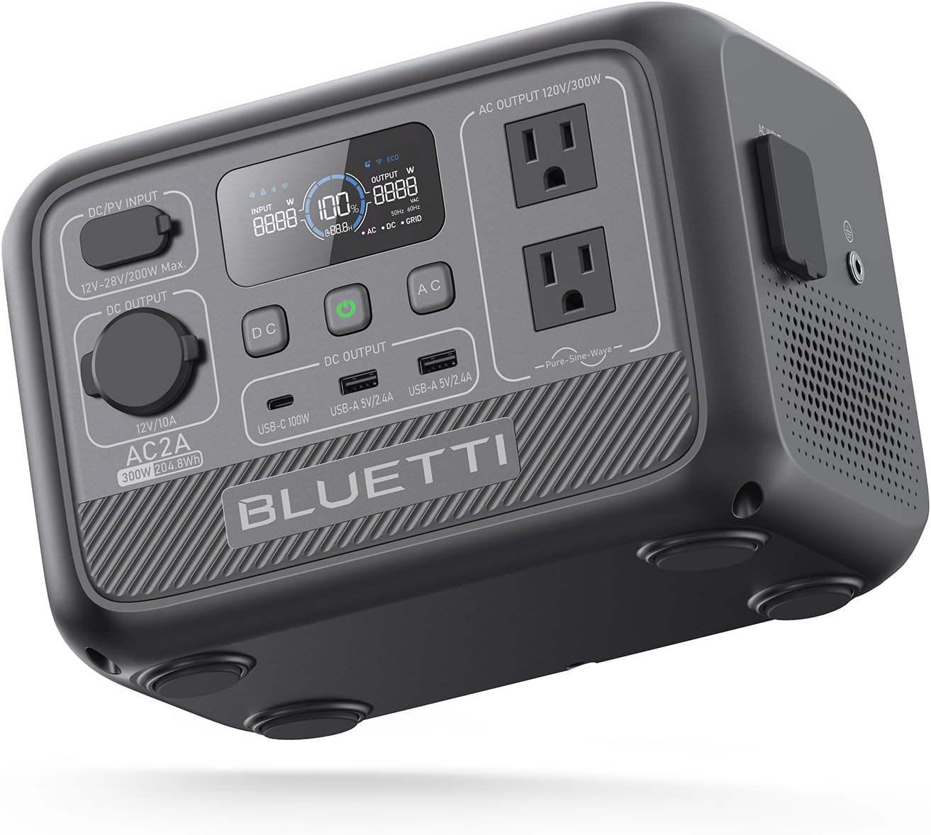 BLUETTI AC2A Portable Power Station, 204Wh Solar Generator LiFePO4 Battery Backup w/ 2 300W (600W Power Lifting) AC Outlets, Recharge from 0-80% in 45 Min, for Camping (Solar Panel Optional)