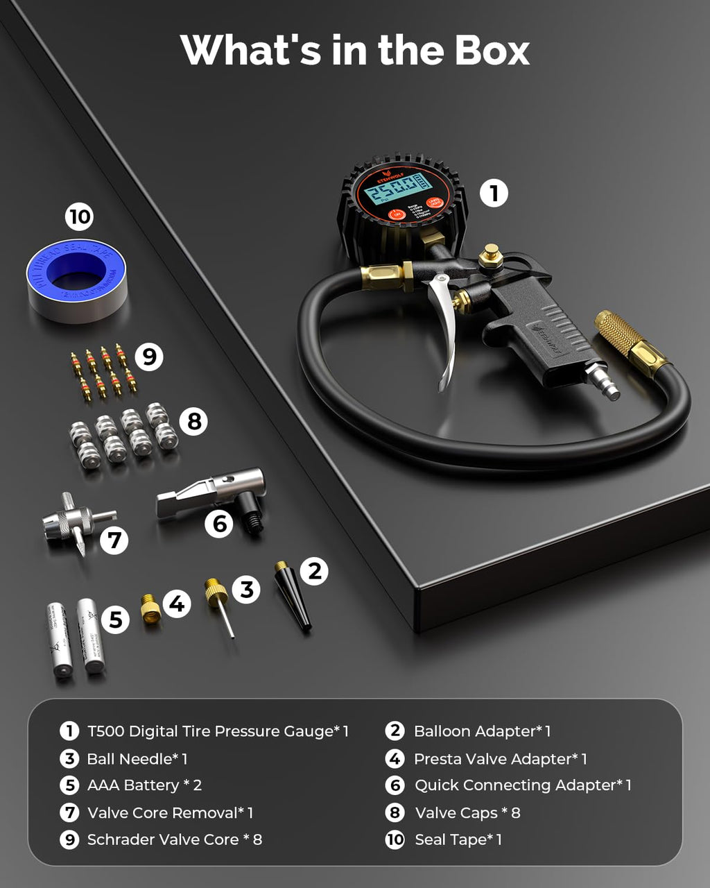 ETENWOL T50 Digita Tir Pressur Gaug wit Inflator Tir Gaug 0-25 PSI Calibrate t ANS B40. Grad 2A Ai Chuc Compresso Accessorie wit Storag Bag Black