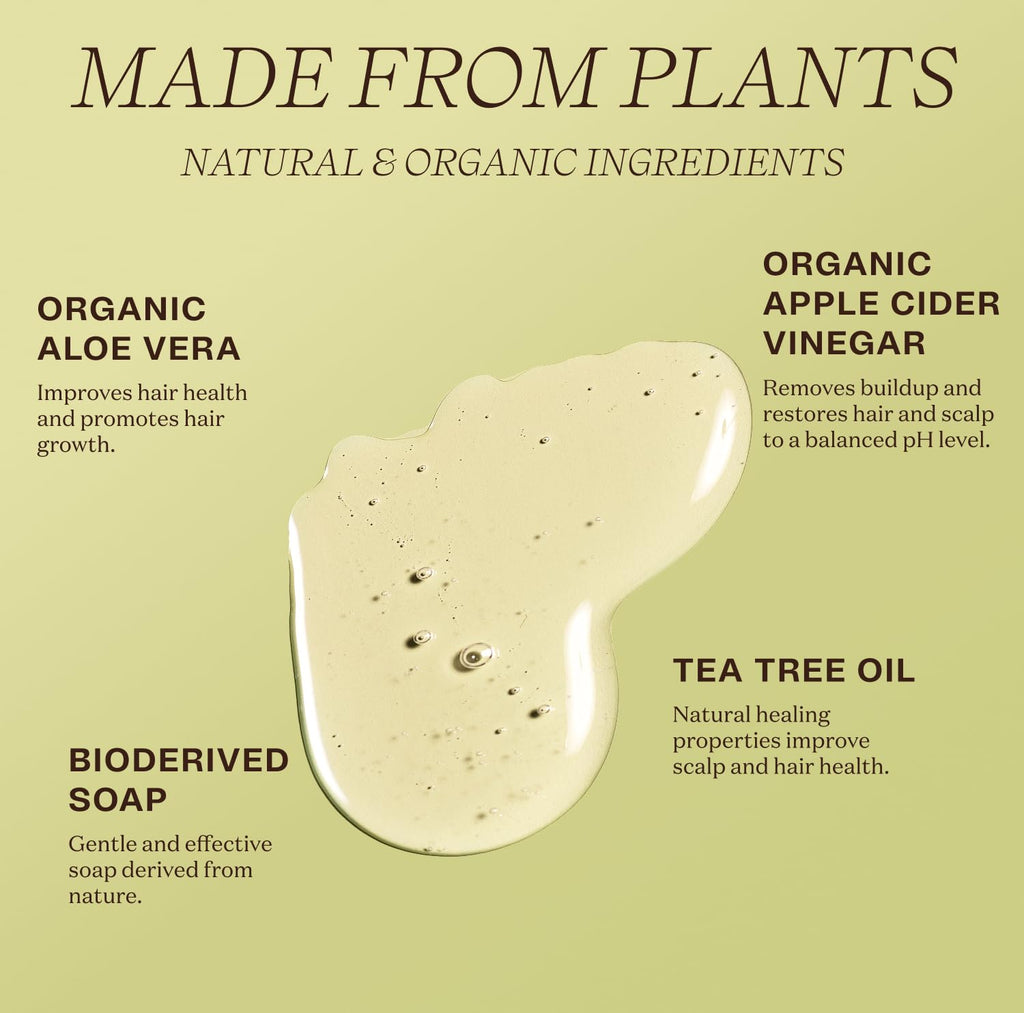 Ingreendients Natural Shampoo With Organic Ingredients - Sulfate Free, Color Safe, Non Toxic With Tea Tree Oil Apple Cider Vinegar, Vegan, Gluten Free, pH Balanced