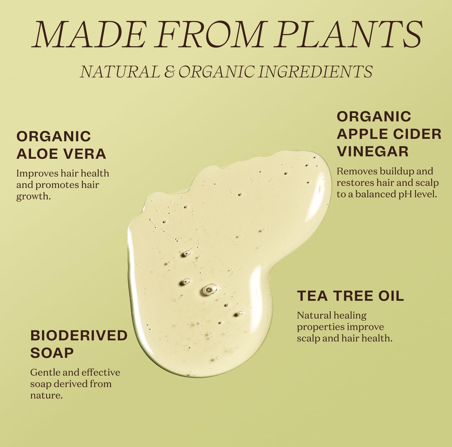 Ingreendients Natural Shampoo With Organic Ingredients - Sulfate Free, Color Safe, Non Toxic With Tea Tree Oil Apple Cider Vinegar, Vegan, Gluten Free, pH Balanced
