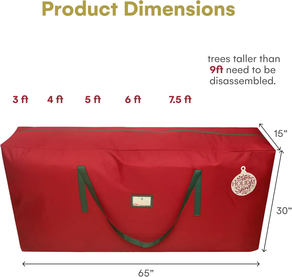HOLIDAY SPIRIT Heavy Duty Canvas Bags for Christmas Tree - Waterproof Storage Bag with Reinforced Handles and Dual Zipper for 9 Ft Tree - 600D Oxford Material Protects from Dust and Moisture, Red