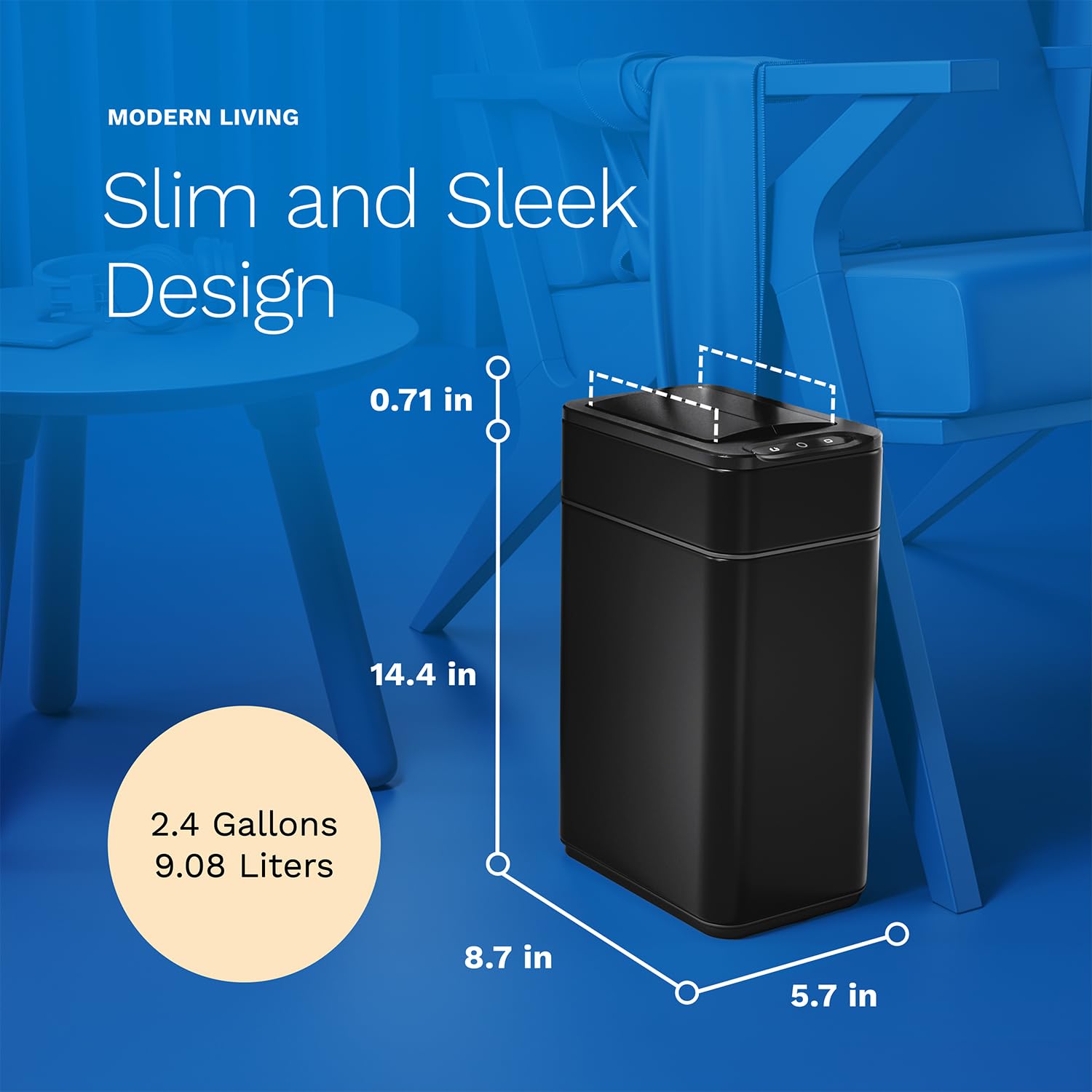 hOmeLabs 2.4 Gallon Touchless Sensor Trash Can, Automatic Retractable Butterfly Lid, Batteries Included, Space-Efficient, Easy Clean, Battery-Powered