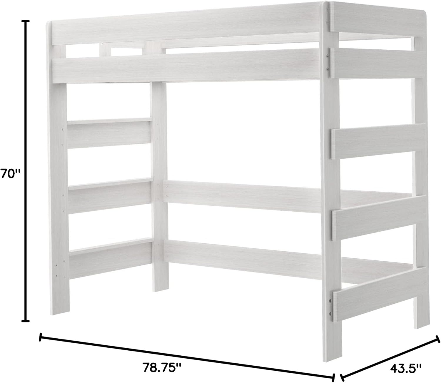 Max & Lily Modern Farmhouse High Loft Bed, Twin Bed Frame For Kids, White Wash
