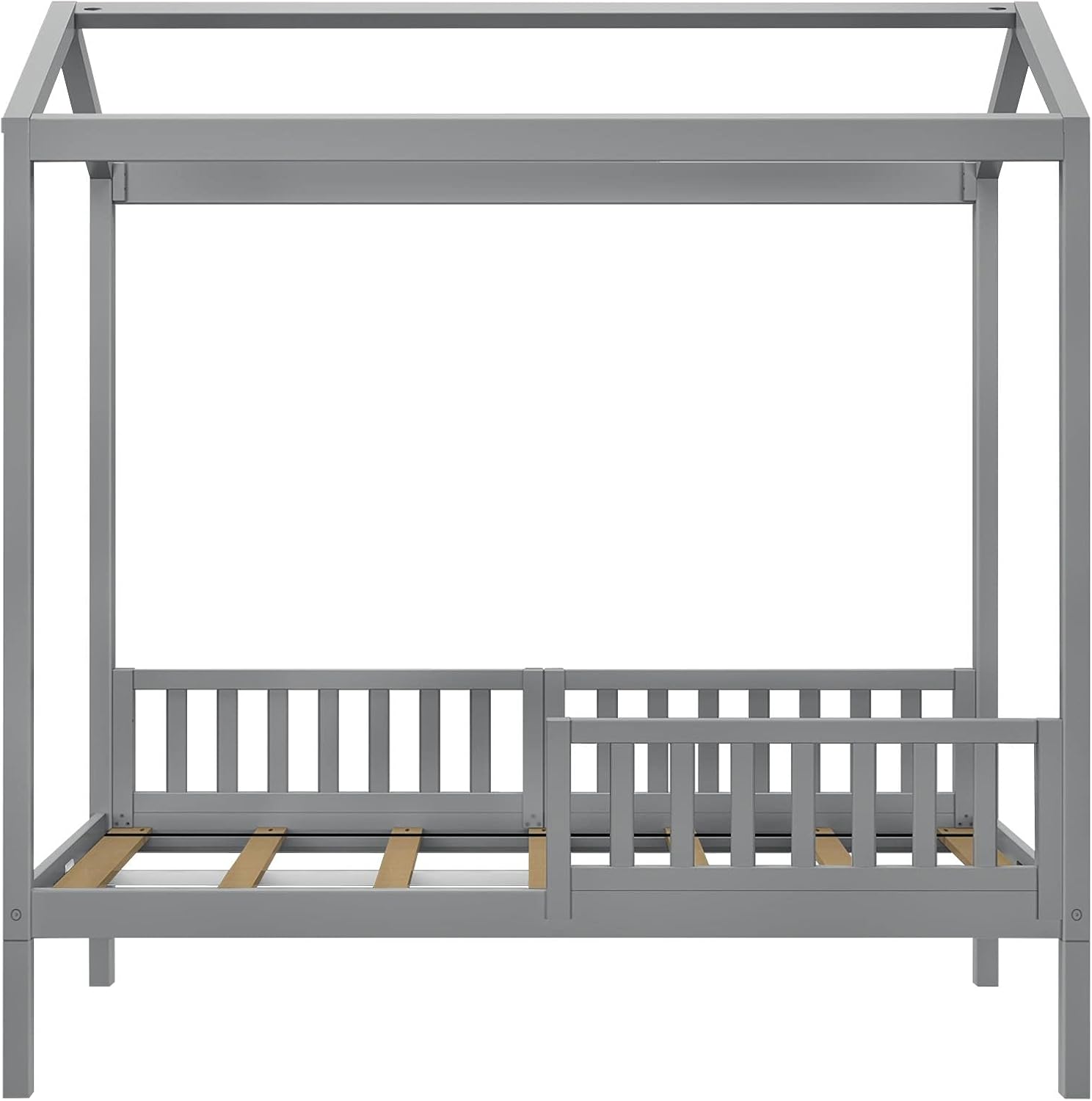 Max & Lily Twin House Bed with Three Guard Rails Platform, Grey
