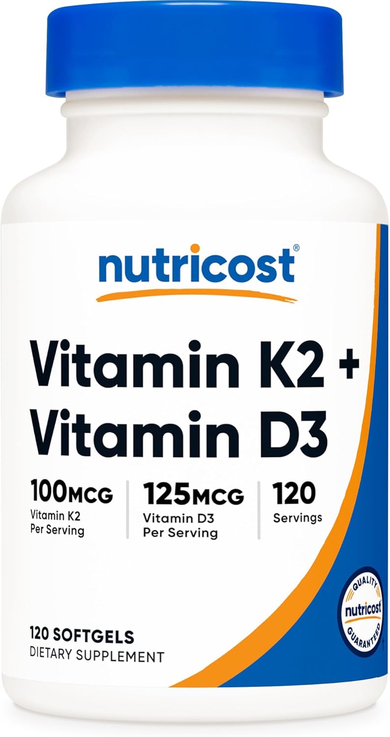 Nutricos Vitami K (MK7 (100mcg Vitami D (500 IU 12 Softgel Glute Fre an Non-GMO