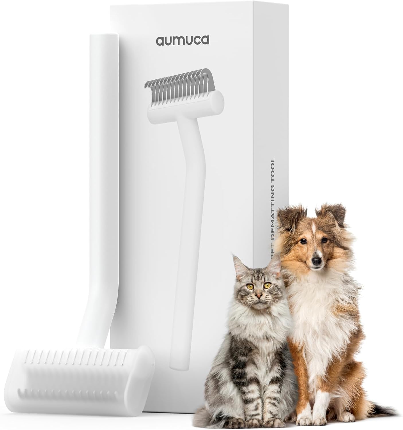aumuc Undercoa Rak fo Cat Small/Mediu Dog Desheddin Brus Demattin Com fo Double-Coate Pet wit Lon o Shor Hair Matte Fu Groomin Too fo Kitten Puppy Rabbi an Horse