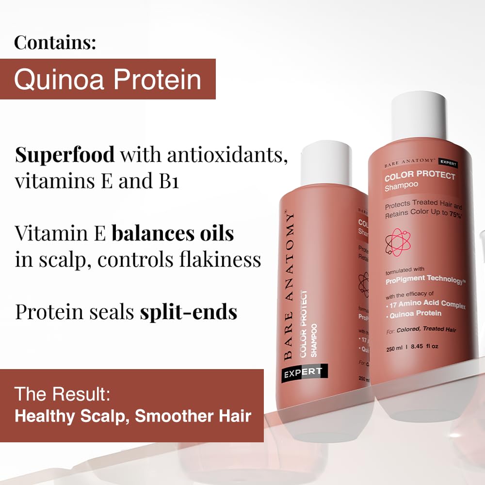 Bare Anatomy Hair Colour Protect Shampoo | Retains Colour Upto 8 Weeks | Repairs Damage With Amino Acid & Quinoa Protein | Sulphate & Paraben Free | For Dry & Frizzy Coloured Hair 8.8 Floz