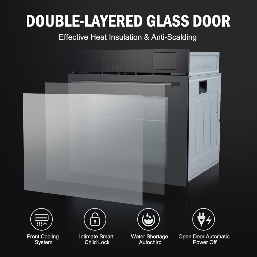 2 i Electri Singl Wal Oven 300 w 240V 2.5Cu.f Built-i Electri Convectio Oven Bakin Modes wit Timer Safet Lock 3 Surroun Heating Ai Fryin Function
