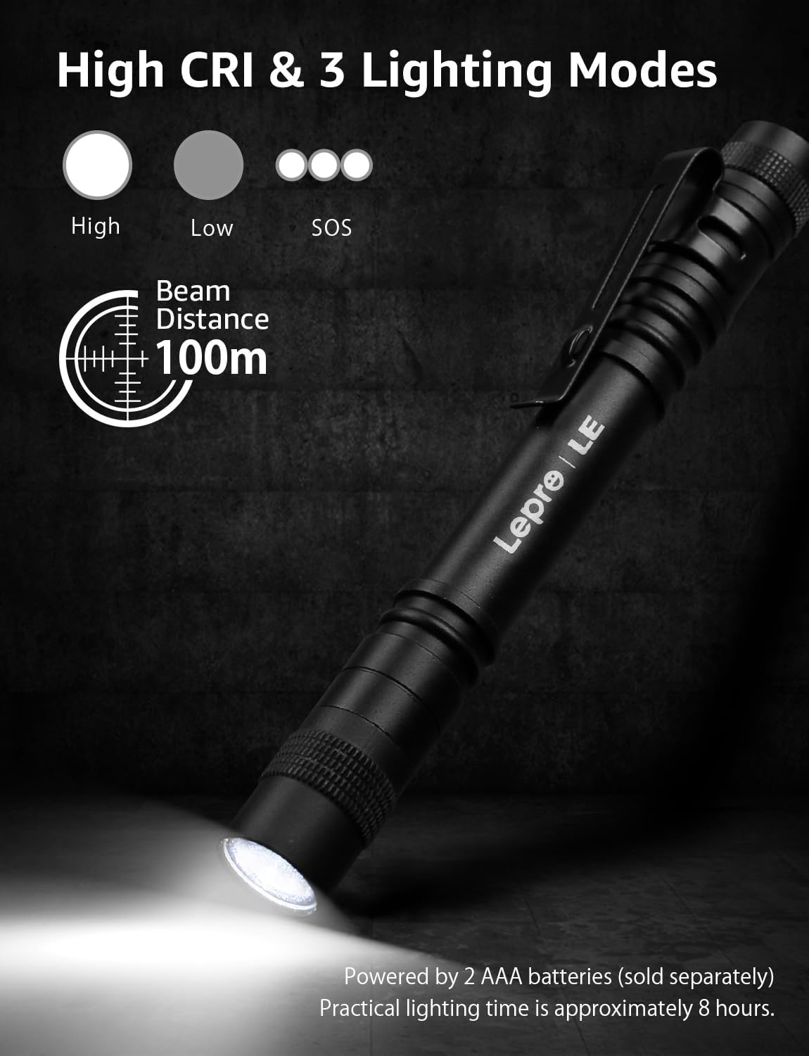 LE LED Pen Flashlights, Lightweight, Mini, Waterproof Pocket Flashlight with Clip, 2 Pack Small Flashlights for Inspection, Work, Emergency