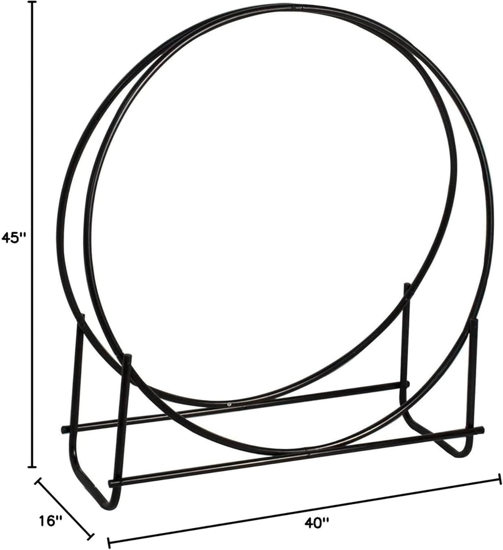 Panacea Adjustable Heavy Duty 40 Inch Thick Tubular Steel Hoop Style Log Rack with Powder Coated Finish for Wood Stacking, Black