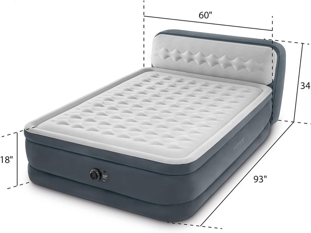 Intex 64447ED Dura-Beam Deluxe Ultra Plush Air Mattress with Headboard: Fiber-Tech ¨C Queen Size ¨C Built-in Electric Pump ¨C 18in Bed Height ¨C 600lb Weight Capacity