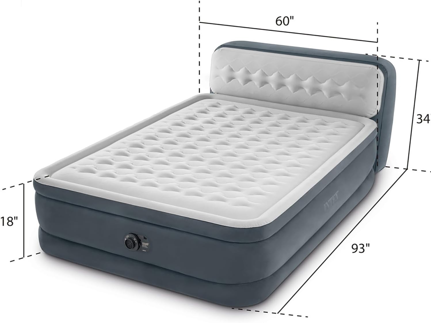 Intex 64447ED Dura-Beam Deluxe Ultra Plush Air Mattress with Headboard: Fiber-Tech ¨C Queen Size ¨C Built-in Electric Pump ¨C 18in Bed Height ¨C 600lb Weight Capacity
