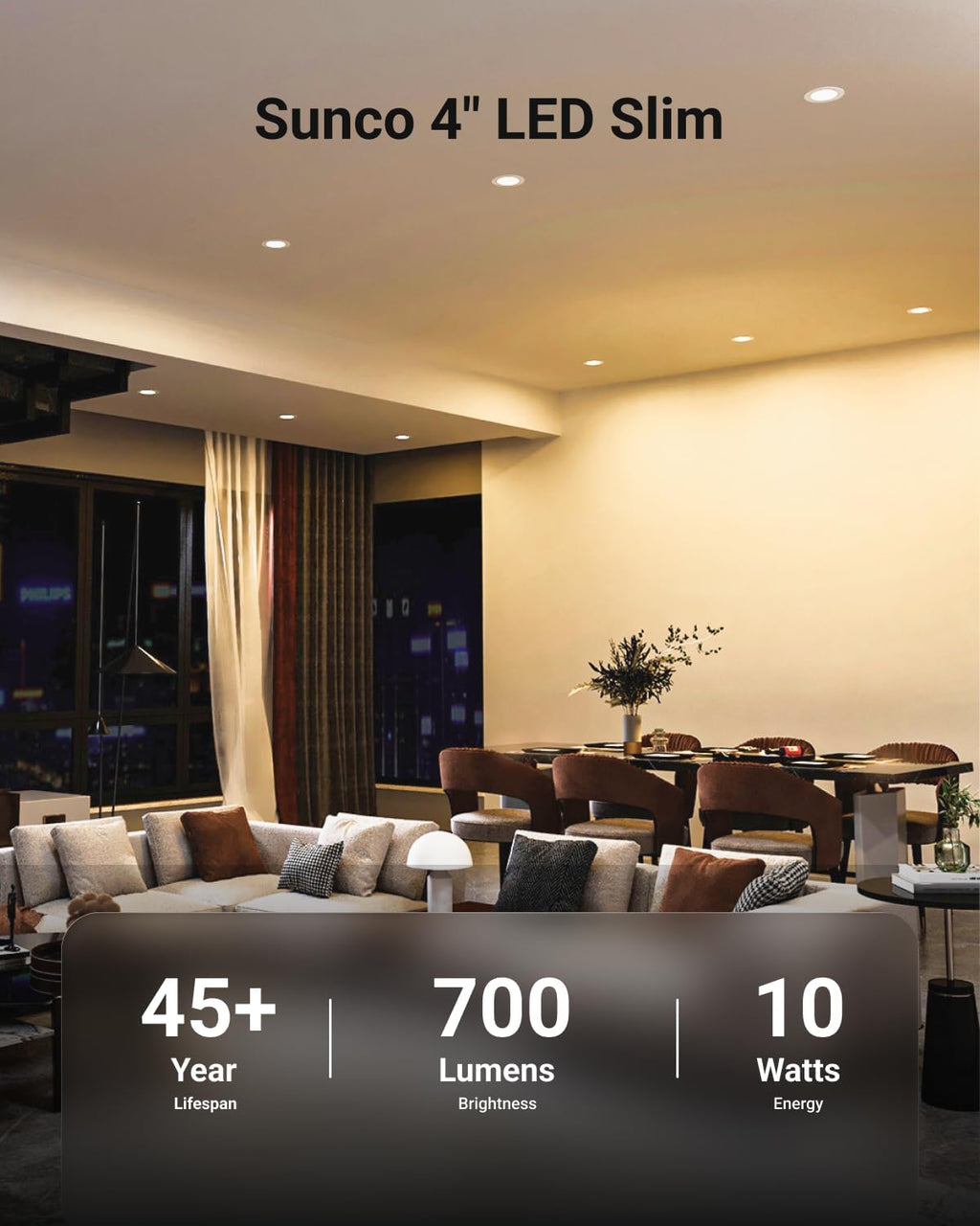 Sunco 6 Pack 4 Inch LED Recessed Lights, Slim Canless Ceiling Lighting, 650 LM, 10W (60W Equivalent), 2700K Soft White, Dimmable, Wafer Thin, Ultra Thin with Junction Box ETL.