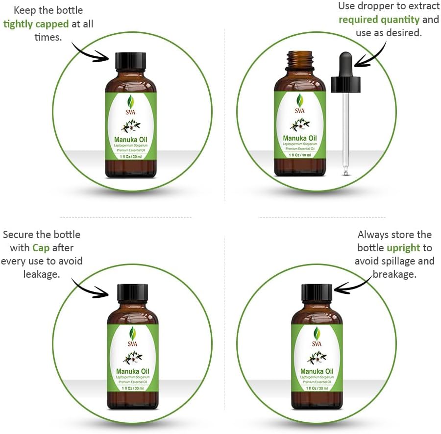 SVA Manuka Essential Oil ¨C 1 Fl Oz ¨C 100% Natural Manuka Oil - for Diffuser, Hair Care, Face, Skin Care, Aromatherapy, Scalp and Body Massage, Soap and Candle Making ¨C with Dropper
