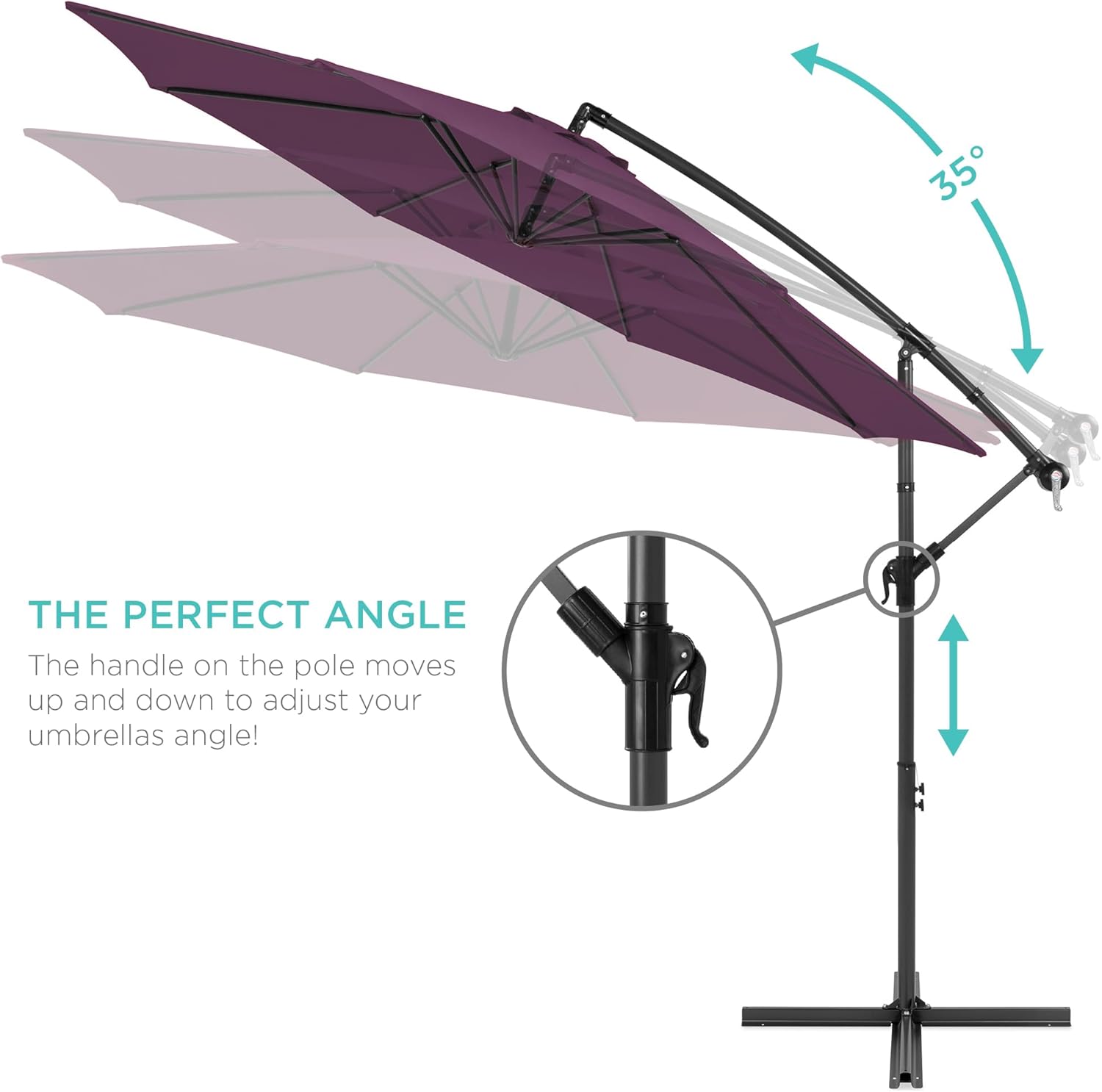 Best Choice Products 10ft Offset Hanging Market Patio Umbrella w/Easy Tilt Adjustment, Polyester Shade, 8 Ribs for Backyard, Poolside, Lawn and Garden