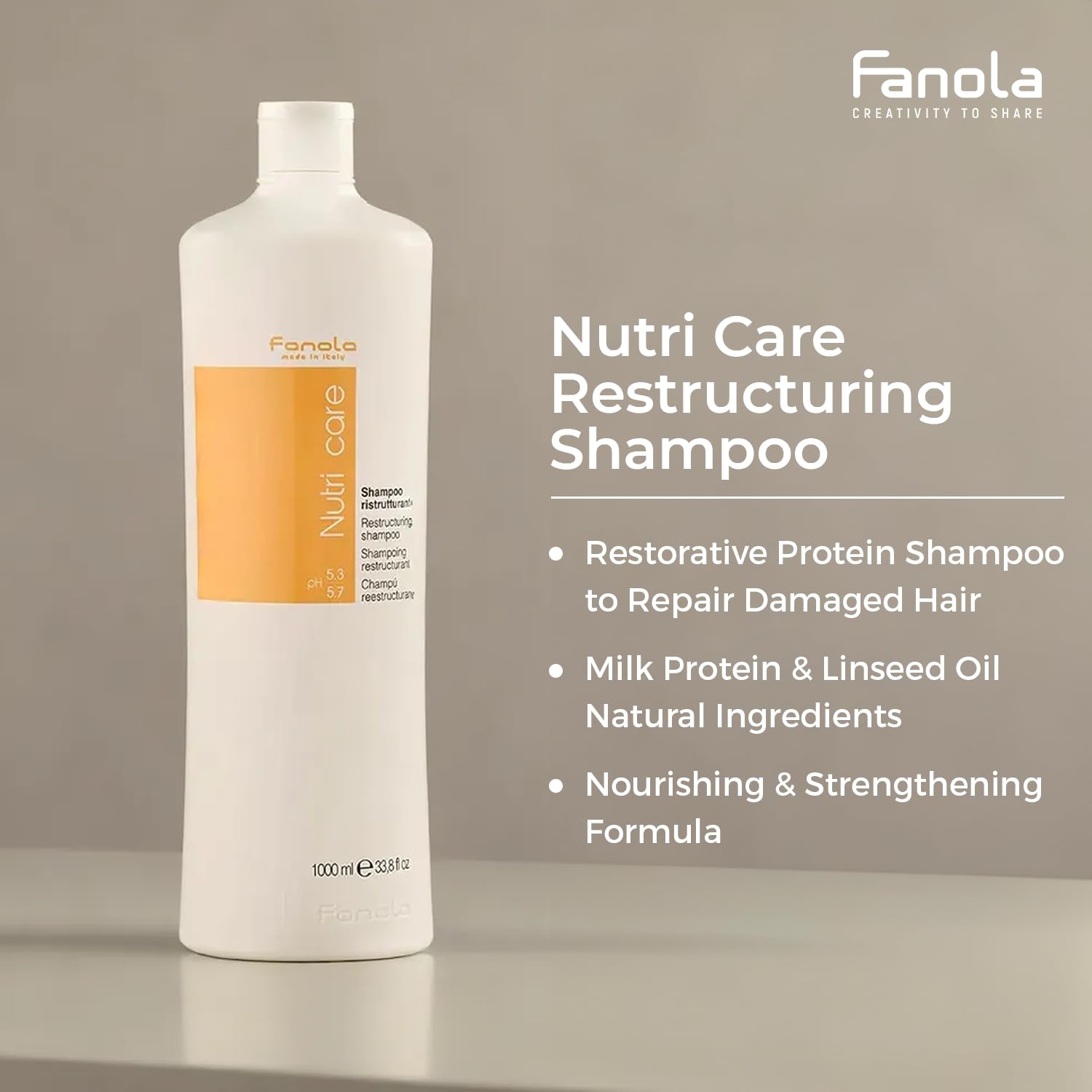Fanola Restructuring Hair Shampoo for Women & Men - Moisturizing Shampoo for Dry Hair Enriched with Milk Protein - Repairing, Nourishing, Anti-Frizz Formula for Dry & Brittle Strands (33.8 Fl oz)