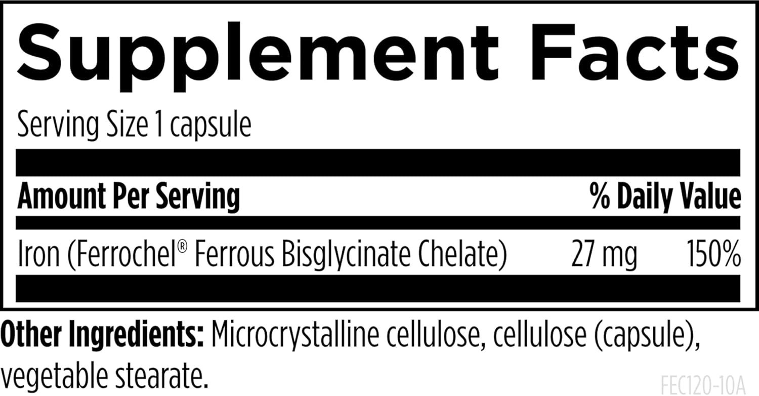 Design fo Healt Iro Vita fo Energ Production Immun Brai Health Hig Absorptio Ferroche Chelate Iro fo Wome Me a Ferrou Bisglycinat Chelat Pregnanc Saf (12 Vega Caps)