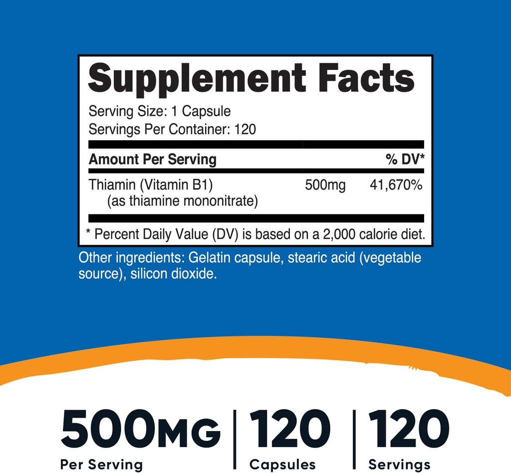 Nutricost Vitamin B1 (Thiamin) 500mg, 120 Capsules (2 Bottles)
