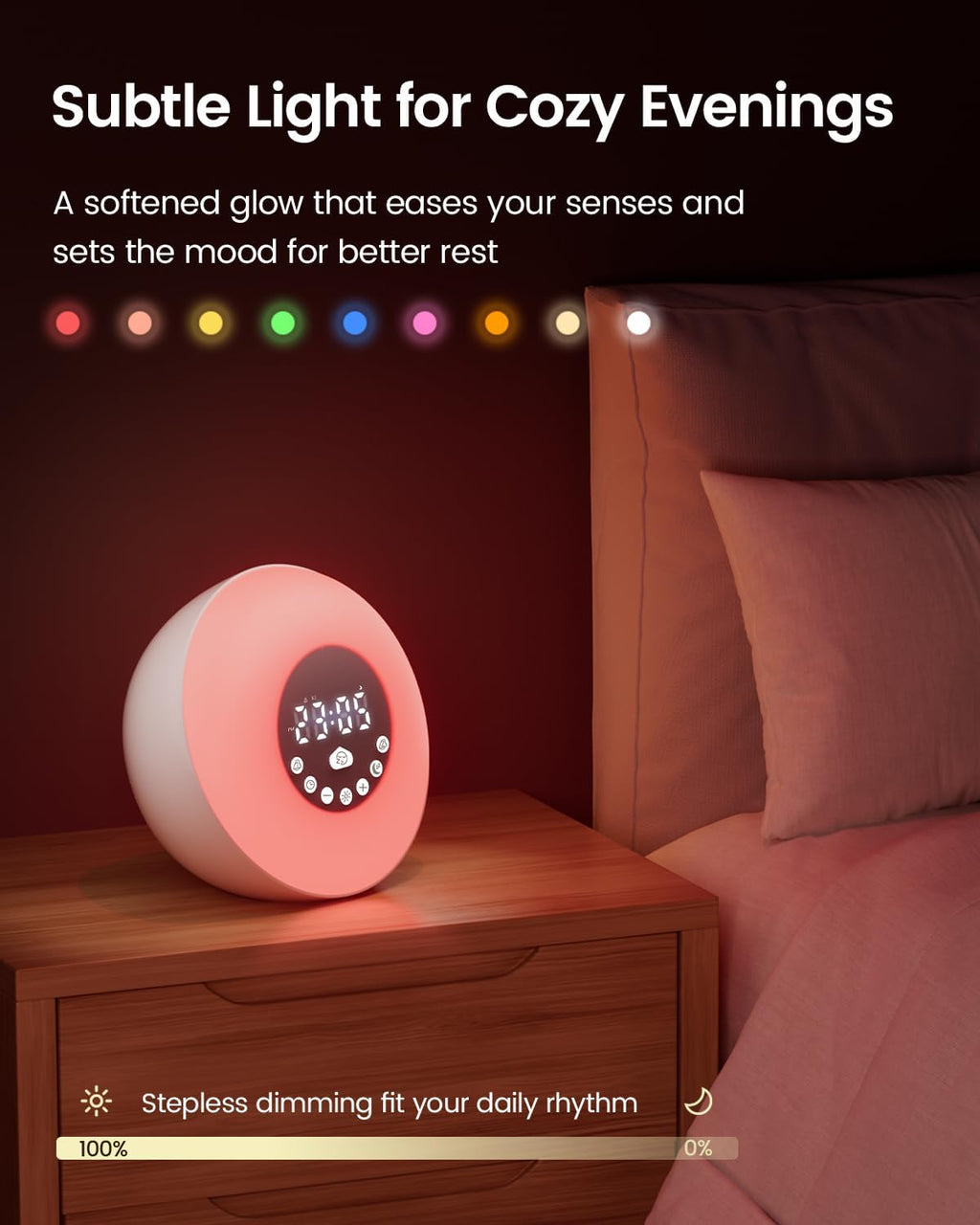 Glocusen Sunris Alar Clock Sunris Simulatio Wak U Light Slee Ai Mod wit Timer 4-in- Whit Nois Machine Bluetoot Speaker F Radio Dua Alarm wit Snooz fo Adults Bab Bedroom