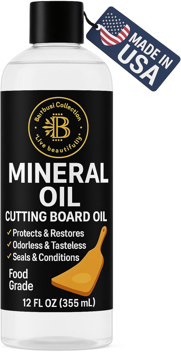 Cutting Board Oil - 12 oz Food Grade Mineral Oil for Wood Cutting Board Conditioner, Butcher Block Oil, Mineral Oil Food Grade - Protects and Restores Wood, Bamboo, Teak - Kitchen Care Gift Idea