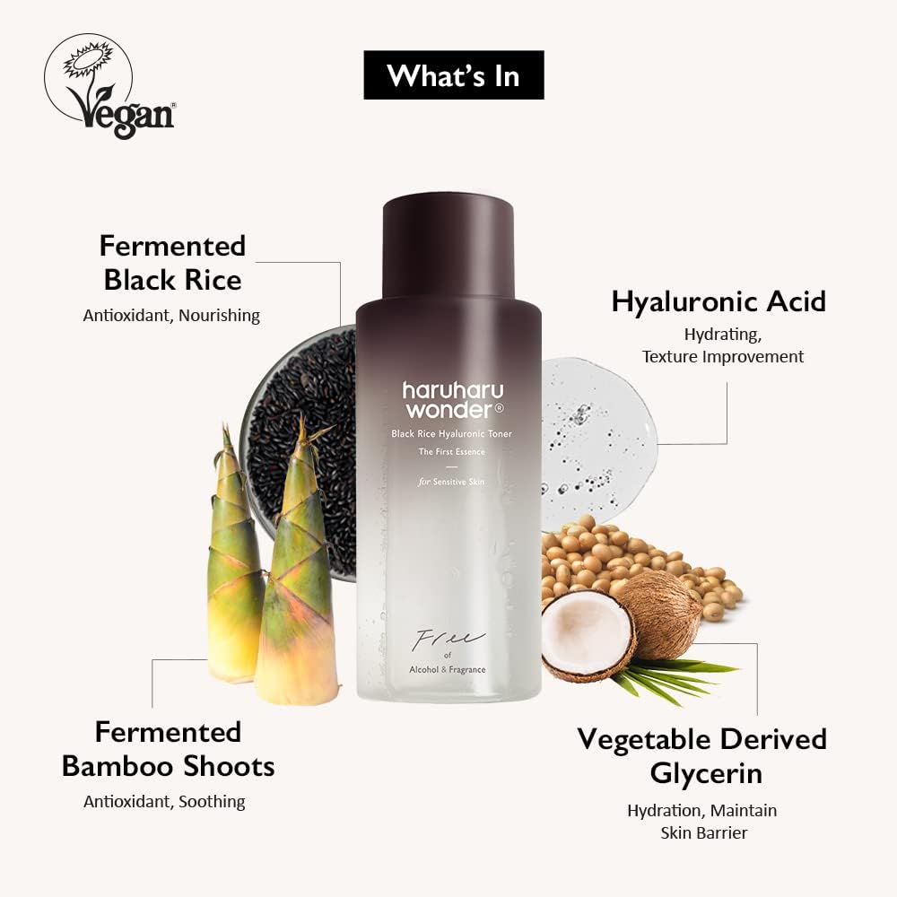 haruharu Wonder Black Rice Hyaluronic Toner for Sensitive Skin, Alcohol Free, Fragrance Free, Deep Hydration, Glass Skin, Korean Skincare, Vegan, Cruelty-Free, 5.1 fl.oz
