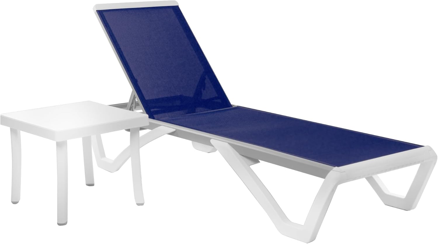 Kozyard Patio Chaise Lounge Chair - Full Flat Alumium & Resin Legs, Outdoor Reclining Adjustable Chair for Sunbathing, Beach, Patio, Lounge Set or Patio Table (NavyBlue Textilence W/Table)