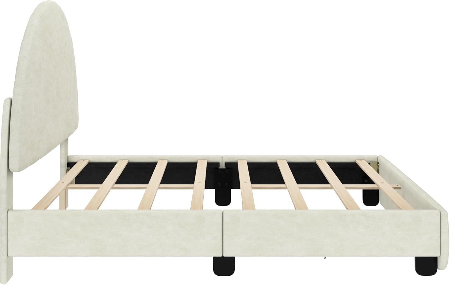 Max & Lily Upholstered Full Bed Frame with Arch Headboard, Upholstered Platform Bed for Kids, No Box Spring Needed, Easy Assembly, Cream