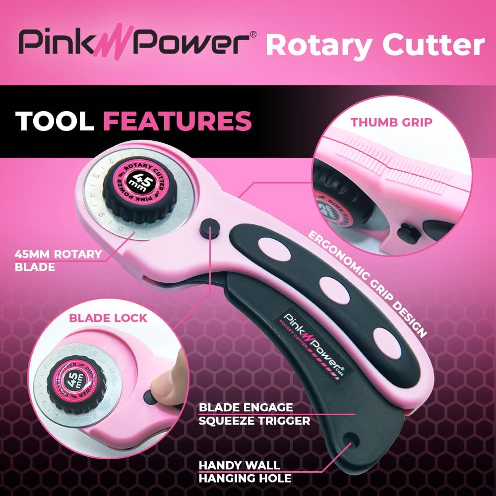 Pin Powe Rotar Cutte Se wit Ergonomi Handl Fabri Cutte Whee fo Sewing Quilting Crafting an Scrapbookin an 45m Rotar Cutte Blad (Rotar Cutter)