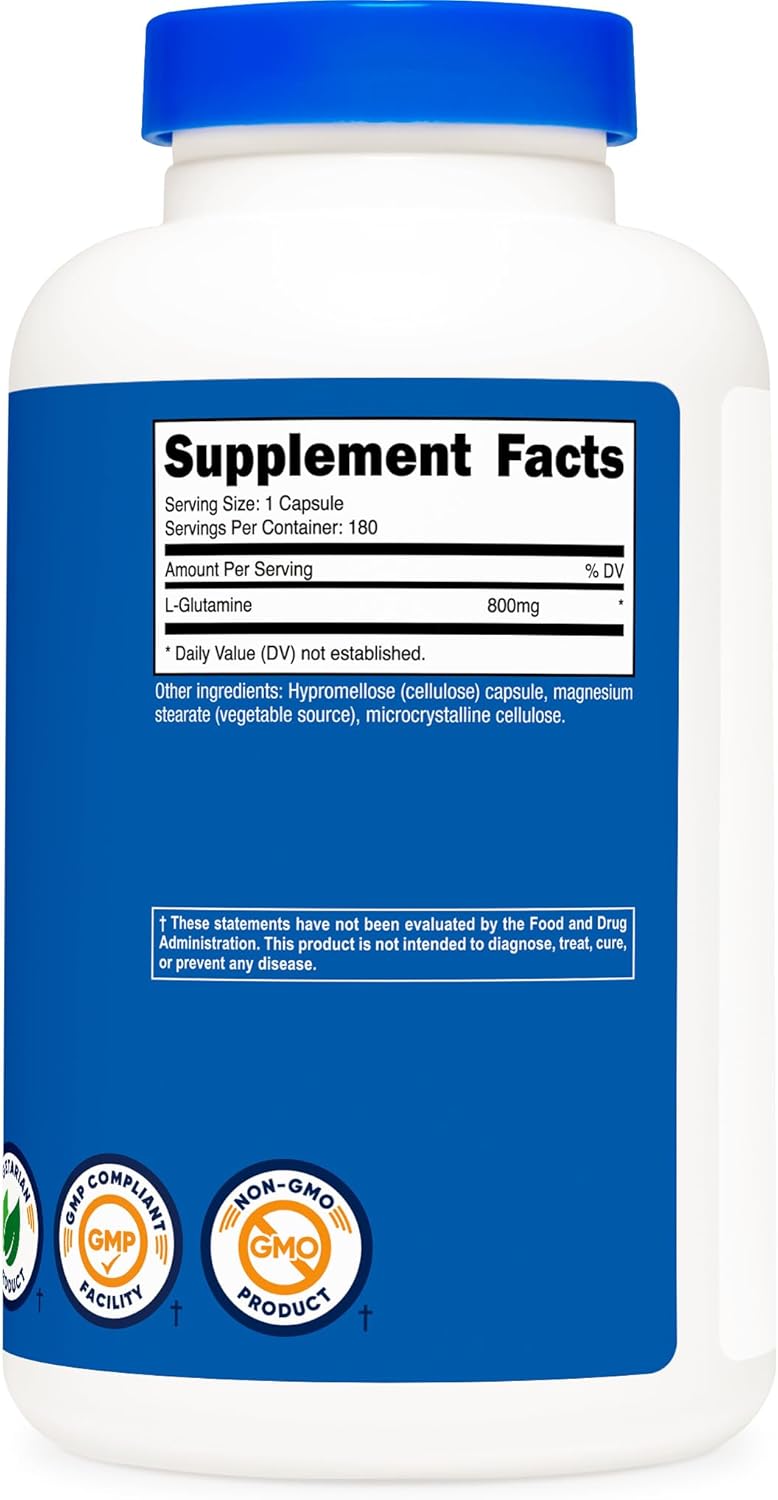 Nutricost L-Glutamine 800mg, 180 Capsules - Gluten Free, Non-GMO