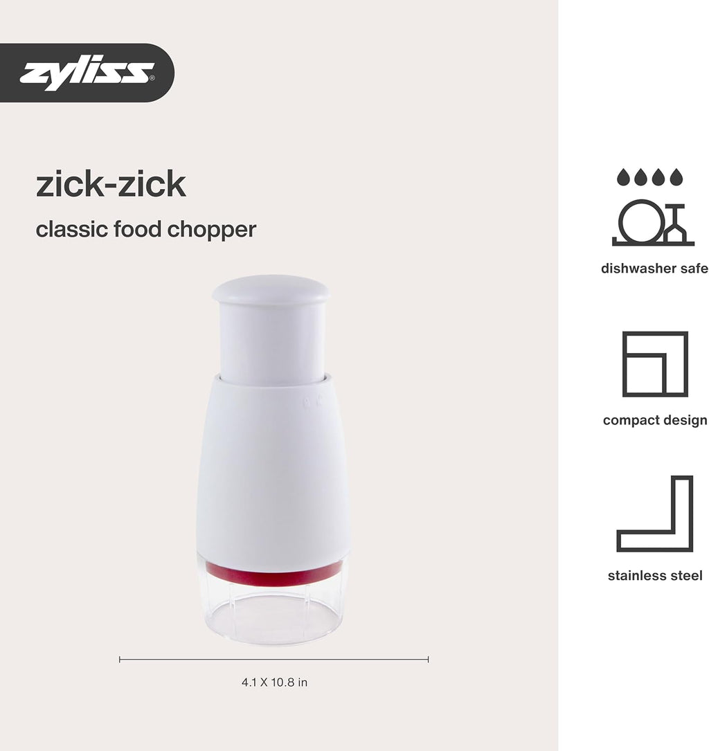 Zyliss Zick Zick Classic Food Chopper - Manual Food Chopper - Onion, Tomato & Vegetable Cutter - Stainless Steel & Dishwasher Safe Food Dicer - White, 9inch- Zick Zick 2.0