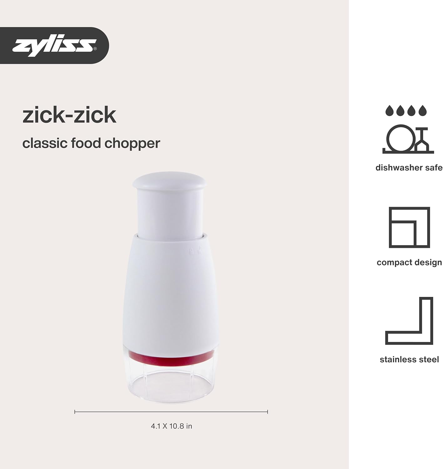 Zyliss Zick Zick Classic Food Chopper - Manual Food Chopper - Onion, Tomato & Vegetable Cutter - Stainless Steel & Dishwasher Safe Food Dicer - White, 9inch- Zick Zick 2.0