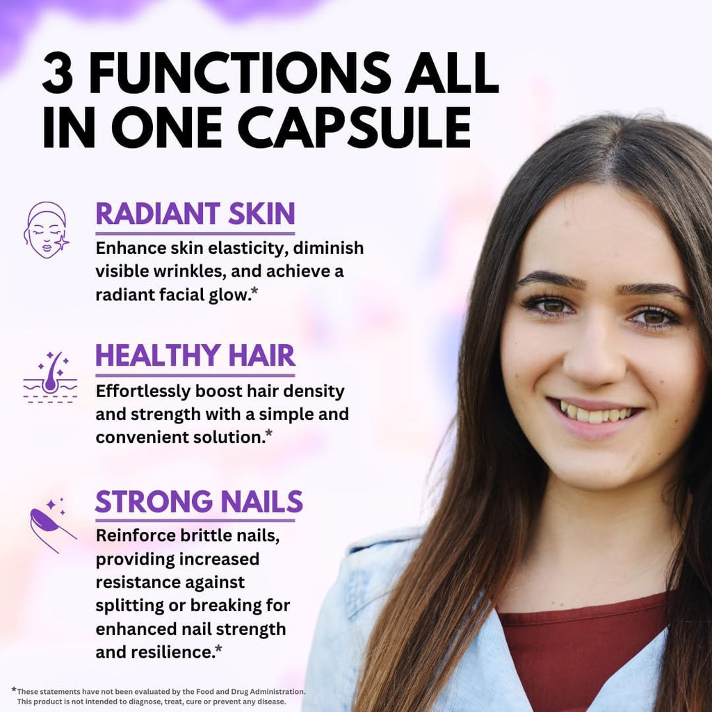 Biotin with Hyaluronic Acid, Collagen and Keratin ¨C 25000 mcg Hair Growth Vitamins for Men and Women ¨C Nails and Skin, USA Made - Third Party Tested, B1, B2, B3, B6, B7 Complex - 60 Capsules