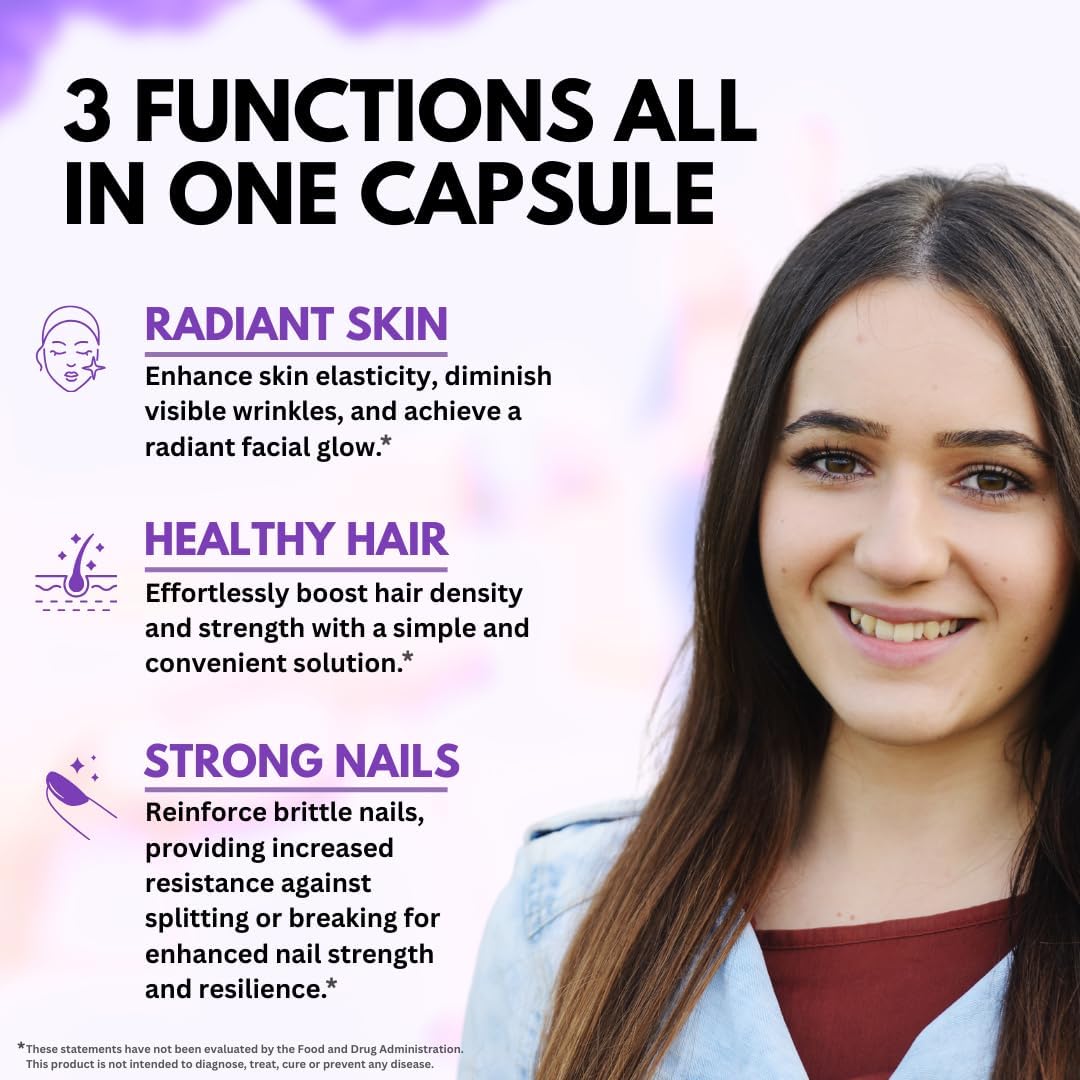 Biotin with Hyaluronic Acid, Collagen and Keratin ¨C 25000 mcg Hair Growth Vitamins for Men and Women ¨C Nails and Skin, USA Made - Third Party Tested, B1, B2, B3, B6, B7 Complex - 60 Capsules