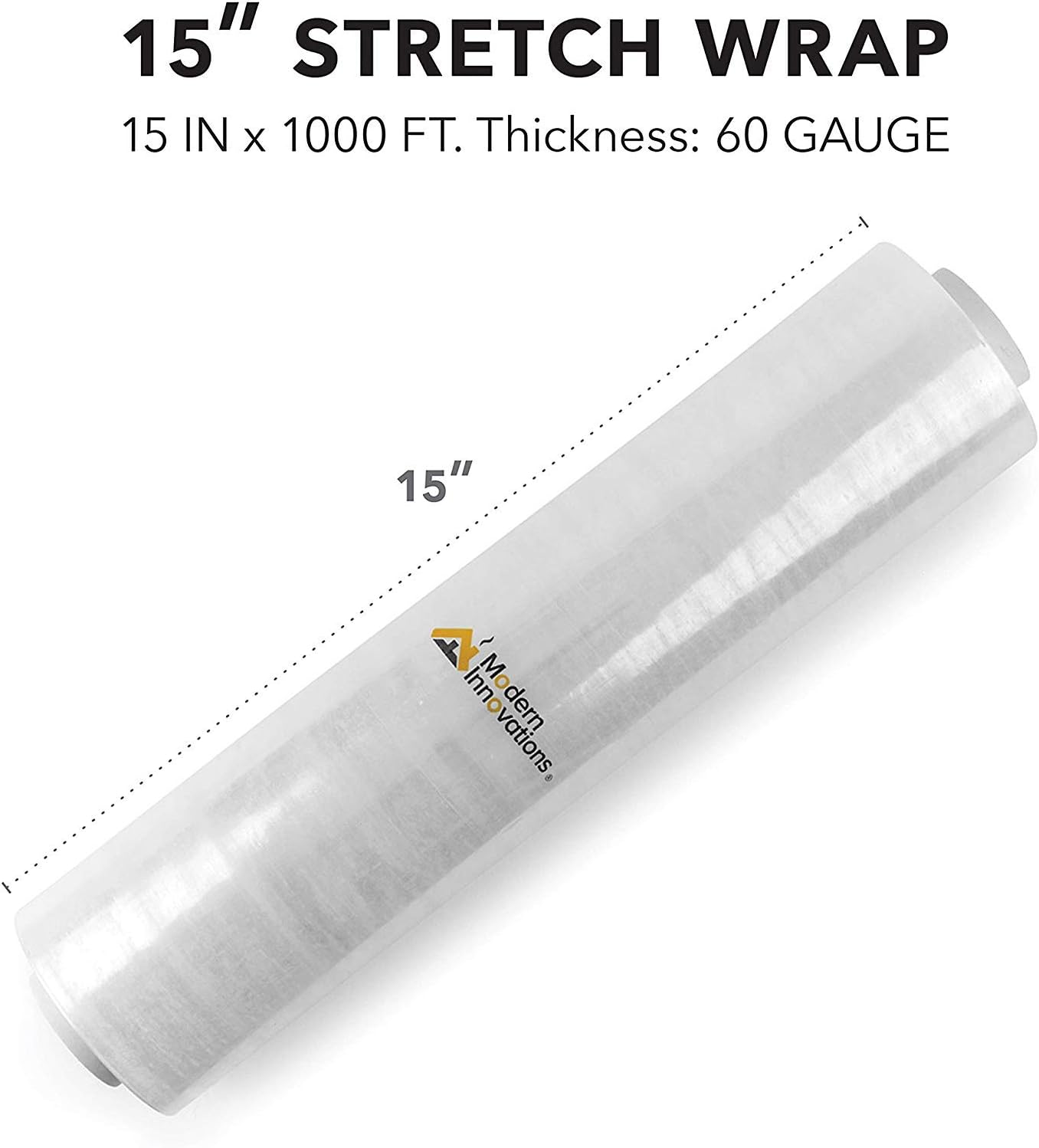 Modern Innovations 15 Inch Clear Stretch Wrap Replacement Roll (2 Refill Rolls-2000 Feet) No Handle, Shrink Wrap for Moving, Packing Supplies for Wrapping Furniture, Plastic Pallet Cling