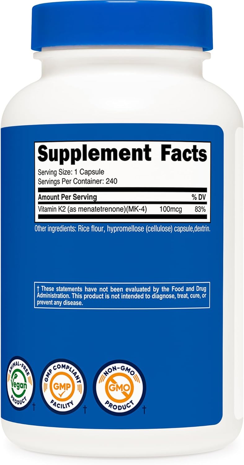 Nutricos Vitami K (MK4 24 Capsule (100mcg Glute Fre an Non-GMO