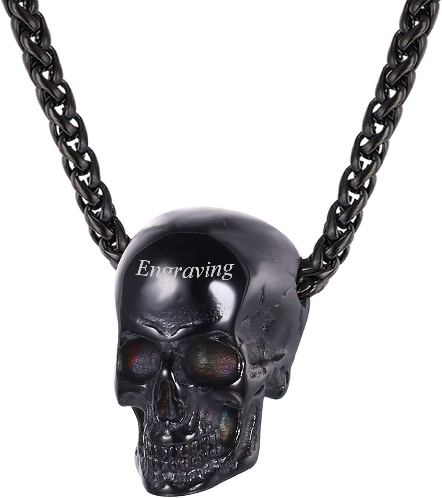 U7 Men Pendant Necklaces, Stainless Steel Necklace for Men, Cool Guitar Pick Skull/Alligator Dinosaur Skeleton Tyrannosaurus Rex/Gothic Skull/Octopus/Evil Demon Hannya Mask Pendant with Chain